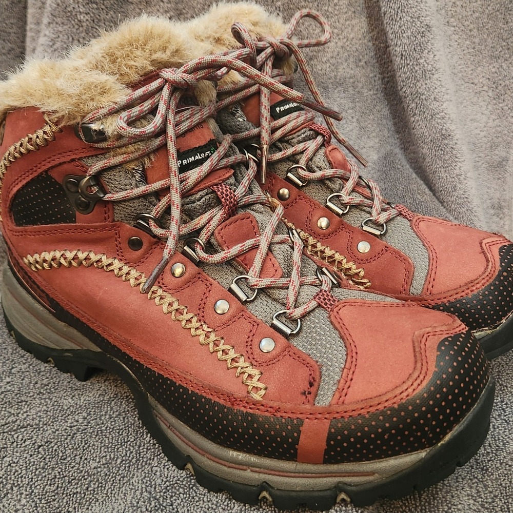 Mountrek Brook Path NWOT Mid Hiking Boots Women 8.5W Red Excellent (Primaloft)